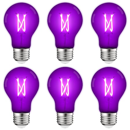 A19 LED Edison Purple Light Bulbs 4.5W 60W Equivalent Clear Glass E26 Base, 6PK